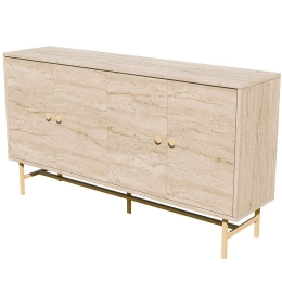 Μπουφές Diamond 389MZA2228 144,8x35x79cm Travertine Beige-Gold Μοριοσανίδα, Μέταλλο