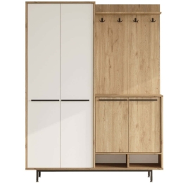 Έπιπλο Εισόδου Os 956LCS2833 147,4x35,5x195,6cm Oak-White Μοριοσανίδα, Μελαμίνη