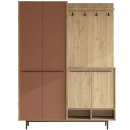 Έπιπλο Εισόδου Os 956LCS2835 147,4x35,5x195,6cm Oak-Terracotta Μοριοσανίδα, Μελαμίνη