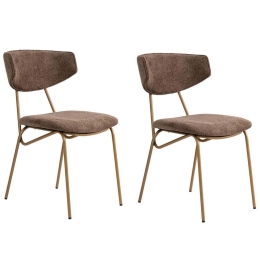 Καρέκλα Nancy (Σετ 2Τμχ) 566WYL1134 48x59x80cm Brown-Gold Μέταλλο,Ύφασμα