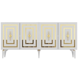 Μπουφές Viola 475OLV2318 150x40x79cm White-Gold Μοριοσανίδα, Μελαμίνη
