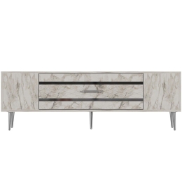 Έπιπλο Τηλεόρασης Dekolp 475OLV3002 150x35x48,2cm Marble Effect White-Silver