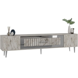 Έπιπλο Τηλεόρασης Dekolp 475OLV3012 150x29,6x48,2cm Marble Effect White-Silver