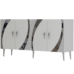 Μπουφές Hook 475OLV1769 150x35x75cm White-Silver Μοριοσανίδα, Μελαμίνη