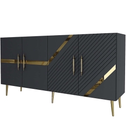 Μπουφές Fuga 475OLV1776 150x35x75cm Anthracite-Gold Μοριοσανίδα, Μελαμίνη