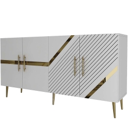 Μπουφές Fuga 475OLV1778 150x35x75cm White-Gold Μοριοσανίδα, Μελαμίνη