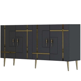 Μπουφές Line 475OLV1780 150x35x75cm Anthracite-Gold Μοριοσανίδα, Μελαμίνη