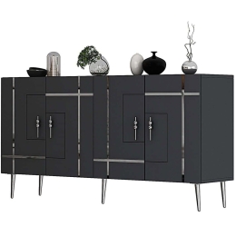 Μπουφές Line 475OLV1781 150x35x75cm Anthracite-Silver Μοριοσανίδα, Μελαμίνη