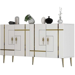 Μπουφές Line 475OLV1782 150x35x75cm White-Gold Μοριοσανίδα, Μελαμίνη