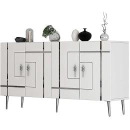 Μπουφές Line 475OLV1783 150x35x75cm White-Silver Μοριοσανίδα, Μελαμίνη