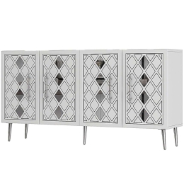 Μπουφές Dome 475OLV1787 150x35x75cm White-Silver Μοριοσανίδα, Μελαμίνη