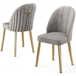 Καρέκλα Mara Babyface (Σετ 4Τμχ) 240CHR1750 45x42x91cm Grey-Gold Μέταλλο,Ύφασμα