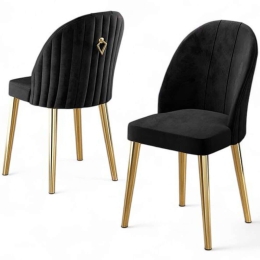 Καρέκλα Mara Babyface (Σετ 4Τμχ) 240CHR1751 45x42x91cm Black-Gold Μέταλλο,Ύφασμα