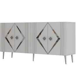 Μπουφές Domino 475OLV3112 150x35x75cm White-Silver Μοριοσανίδα, Μελαμίνη