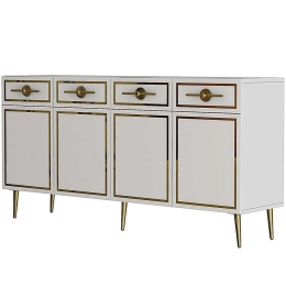 Μπουφές Belly 475OLV3119 150x35x75cm White-Gold Μοριοσανίδα, Μελαμίνη