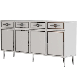 Μπουφές Belly 475OLV3120 150x35x75cm White-Silver Μοριοσανίδα, Μελαμίνη