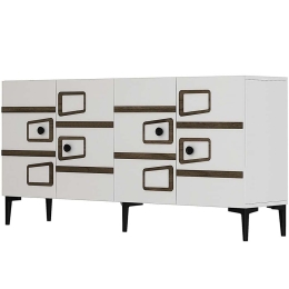 Μπουφές Esta 475OLV3122 150x35x75cm White-Walnut Μοριοσανίδα, Μελαμίνη
