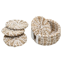 Σουβέρ Με Θήκη (Σετ 4Τμχ) 63039 13cm Cream-White Ladelle Seagrass