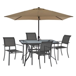 Τραπεζαρία (Σετ 6Τμχ) HM11821.02 & Ομπρέλα 120x70cm Grey 4 Θέσεων