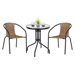 Τραπεζαρία (Σετ 3Τμχ) Camel HM11866.03 Τραπέζι Φ60x68cm & 2 Πολυθρόνες Rattan Natural-Black 2 Θέσεων