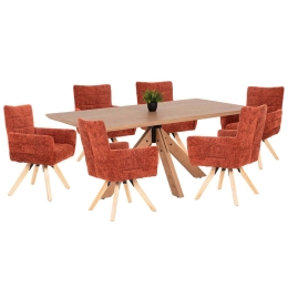 Τραπεζαρία (Σετ 7Τμχ) HM21042 180x90x75cm Terracotta-Natural 6 Θέσεων Mdf,Ξύλο