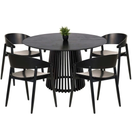 Τραπεζαρία Canop (Σετ 5Τμχ) HM21077.02 Φ150x75cm Black 4 Θέσεων Ξύλο