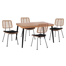 Τραπεζαρίας Σετ 5Τμχ 140X80Χ78Υ Beige & Black HM10492 4 Θέσεων