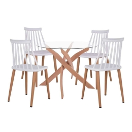 Τραπέζι Με Καρέκλες Σετ 5Τμχ Vanessa HM11304 Φ90X74Υcm White 4 Θέσεων Μέταλλο,Πολυπροπυλένιο