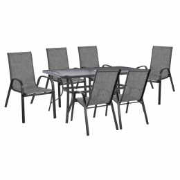Τραπεζαρία HM11471 (Σετ 7τμχ) Με Τραπέζι Bruno 150X90 Και Πολυθρόνες Grey 6 Θέσεων