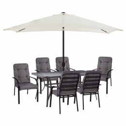 Τραπεζαρία HM11477 (Σετ 8τμχ) Με Πολυθρόνες Endika Grey Και Ομπρέλα Beige 6 Θέσεων