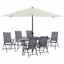 Τραπεζαρία HM11480 (Σετ 8τμχ) Με Ομπρέλα Beige Και Πολυθρόνες Grey 6 Θέσεων