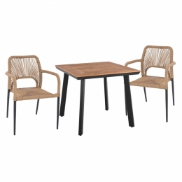 Τραπεζαρία HM11537.02 (Σετ 3τμχ) Τραπέζι Anthracite 80x80 Και Πολυθρόνα Με Σχοινί 2 Θέσεων