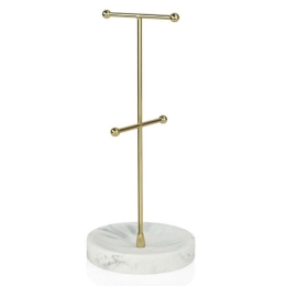 Διακοσμητική Βάση Κοσμημάτων Marble LBTAH-BA69232 12x28cm White-Gold Andrea House Μέταλλο,Polyresin