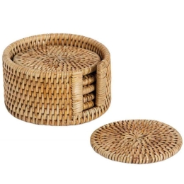 Σουβέρ Σε Βάση (Σετ 7Τμχ) AH-MS73183 Φ12x6cm Natural Andrea House Rattan