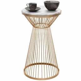Βοηθητικό Τραπεζάκι Cresta Φ34,5x58,5cm Marble Effect White-Gold