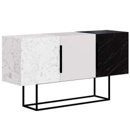 Μπουφές Tontini 0214366 150x42x79,5cm Marble Effect White-Black Μελαμίνη,Μέταλλο