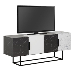 Έπιπλο Tηλεόρασης Tontini 214369 140x37,5x55cm Black Marble Effect - White Μελαμίνη,Μέταλλο