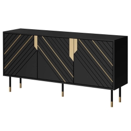 Μπουφές Mountain 3D 162739789 154x40x72cm Black-Gold Μοριοσανίδα, Μέταλλο