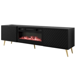 Έπιπλο Τηλεόρασης Με Φλόγα Led Temerra 162786769 197x42x52cm Black-Gold