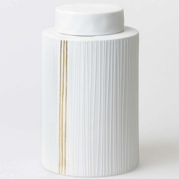 Βάζο Με Καπάκι Gold Stripes RD0016990 15x25cm White-Gold Raeder Πορσελάνη