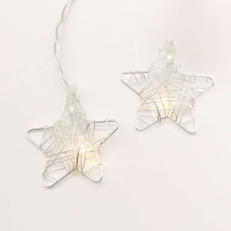 Χριστουγεννιάτικα Λαμπάκια Σειρά Metal Stars 10 Led XMSSTAR10WW2AT 135+30cm 0,45W Με Μπαταρία & Χρονοδιακόπτη Silver Aca