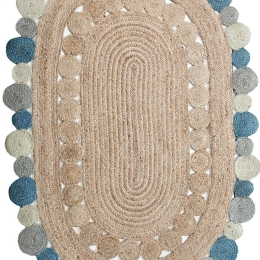 Χαλι Delhi Χειροποιητο Br-4018 -  Natural-Blue New Plan 120X170 OVAL