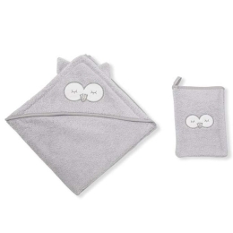 Κάπα Βρεφική Με Γάντι Μπάνιου Owlet (Σετ 2τμχ) Grey Funna Baby
