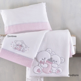 Σεντόνια Βρεφικά Με Κέντημα Cuddles 585 (Σετ 3τμχ) Pink Ρυθμός Κούνιας 100x160cm 100% Βαμβάκι