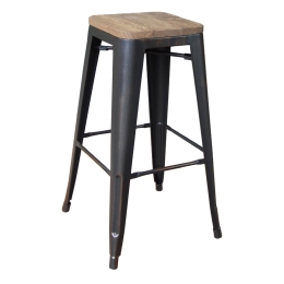 Σκαμπό Μπάρ Relix Wood Antique Black Ε5190W,10N 43X43Χ76 cm Μέταλλο,Ξύλο