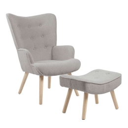 Πολυθρόνα & Σκαμπό Σετ Alma Ε7141,6 69x76x97/52x38x35cm Light Grey Velure