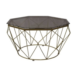 Τραπέζι Σαλονιού Grid Gold/Glass ΕΜ522,2 D.87cm/H.45cm Μέταλλο,Γυαλί