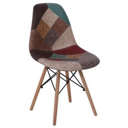 Καρέκλα Art Wood ΕΜ123,82 47x52x84cm Brown-Multi Σετ 4τμχ Ξύλο,Πολυπροπυλένιο