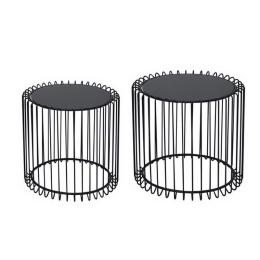 Τραπεζάκι Σαλονιού Σετ 2Τμχ Rico ΕΜ9608 D.45 H.40cm + D.50 H.45cm Black Smoke Μέταλλο,Γυαλί