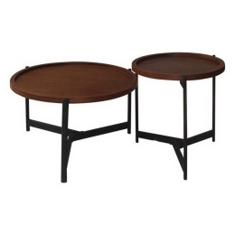 Τραπεζάκι Σαλονιού Σετ 2Τμχ Toss ΕΜ9609,S D.50 H.54cm + D.70 H.40cm Black Walnut Mdf,Μέταλλο